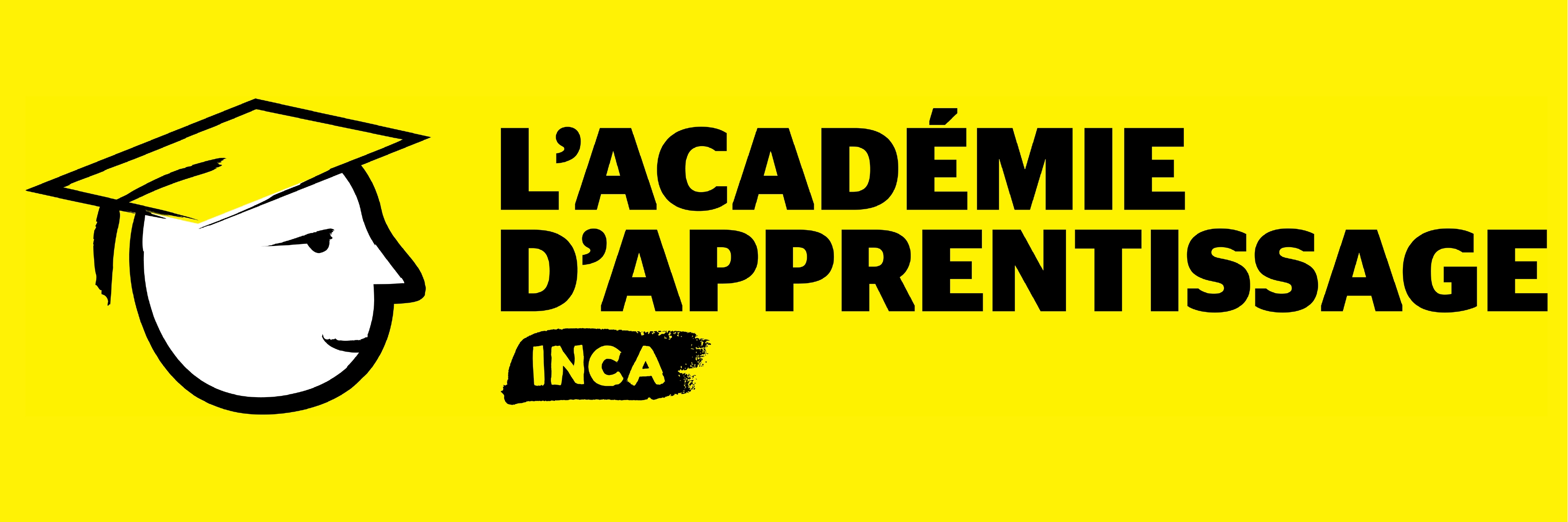 Logo de l'Académie d'apprentissage d'INCA. Icône d'un visage souriant portant un mortier de diplômé. 