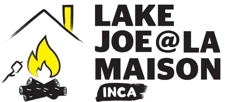 LakeJoeINCA@laMaison à droite d'une image d'une guimauve rôtissant dans un feu de camp avec le toit d’une maison en arrière-plan. En bas le logo d’INCA.
