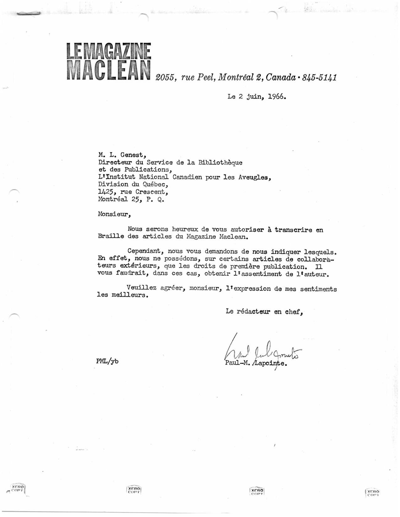 MacLean agreement archive, from 1966