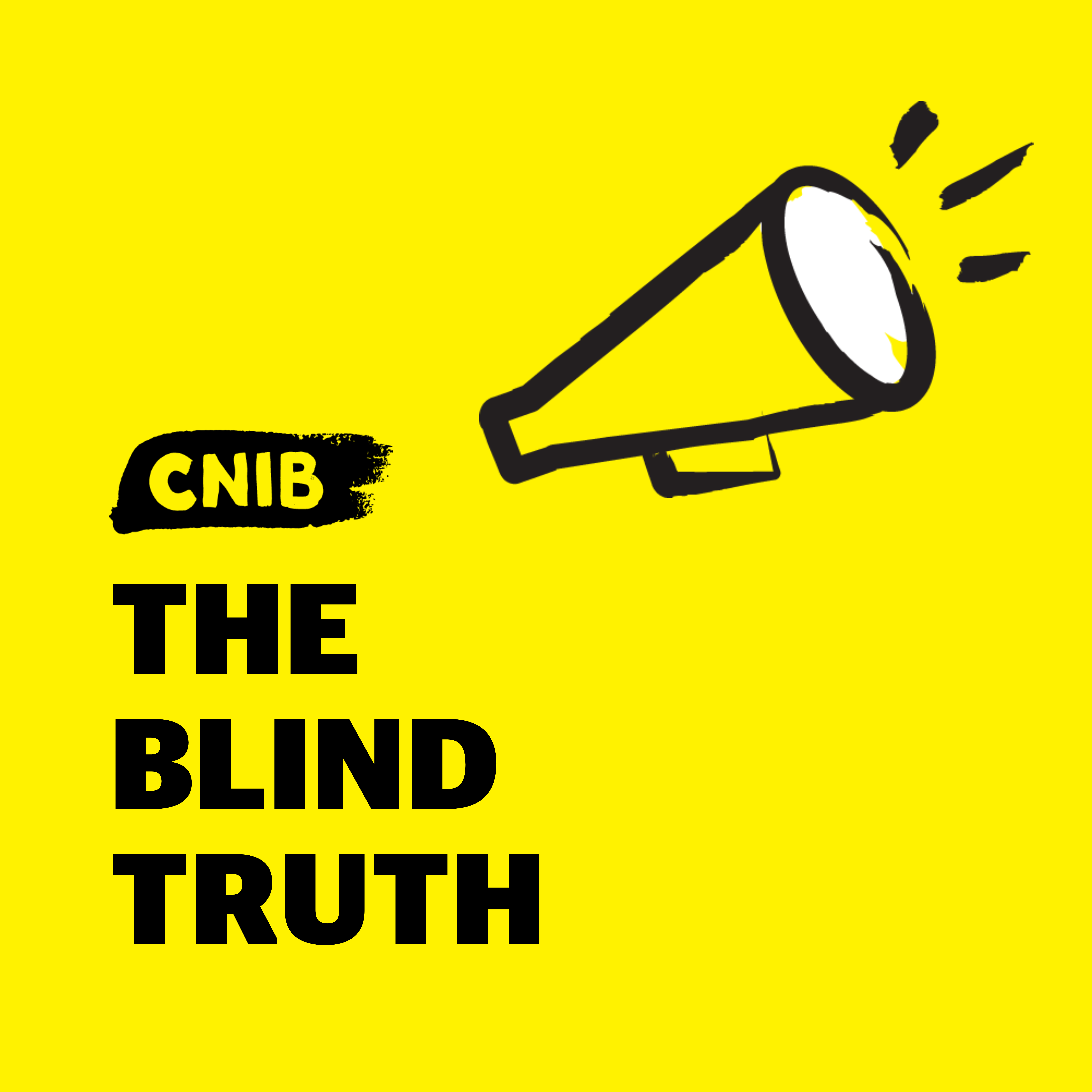 The Blind Truth podcast logo. An illustration of a megaphone. Text: The Blind Truth
