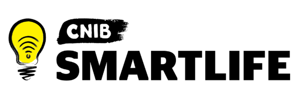 CNIB SmartLife logo featuring a drawing of a yellow light bulb with the word "CNIB" in a black brushstroke and the word "Smartlife" underneath.