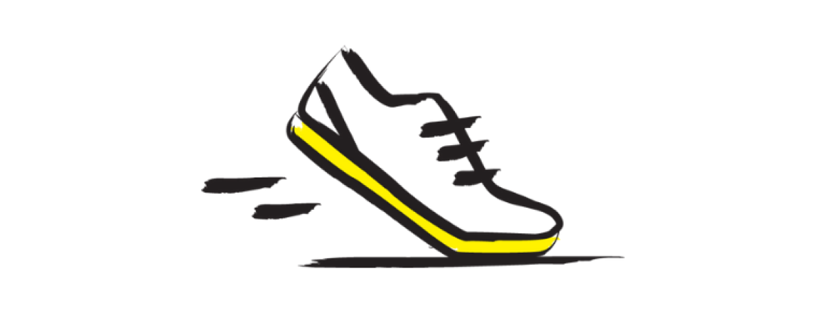 An illustration of a running outlined in a black paintbrush style design with yellow accents.