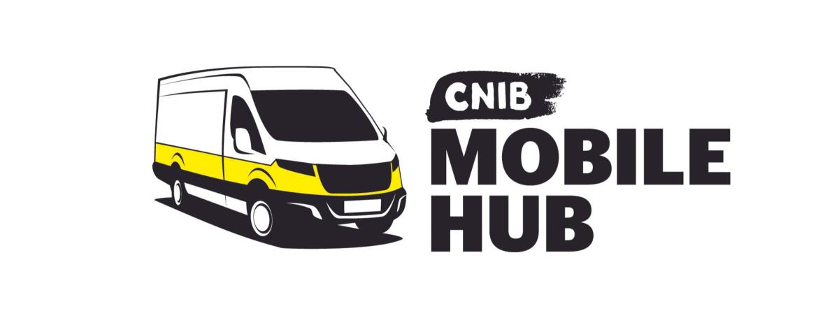 Logo du Hub mobile d’INCA. Illustration graphique d’une camionnette blanche avec des accents jaunes et noirs. Texte : Hub mobile d’INCA.