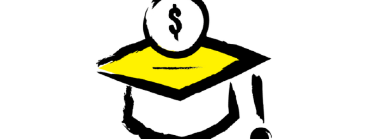 An illustration of a graduation cap with a dollar sign floating above the cap.