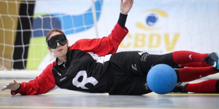 woman playing goalball