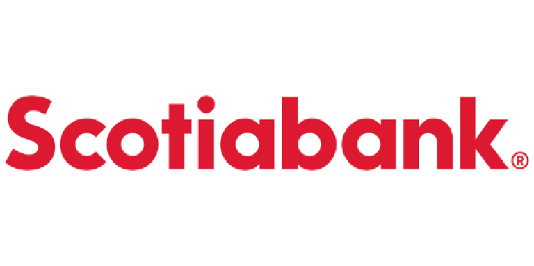 Scotiabank Logo. Bright, red text on a white background. "Scotiabank."