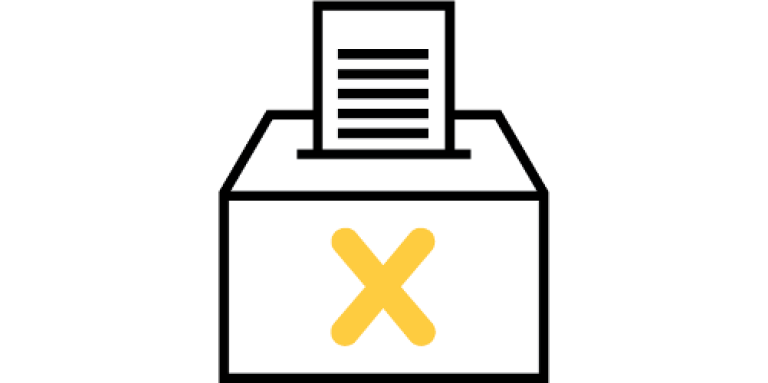 An illustration of a ballot sliding into a ballot box.