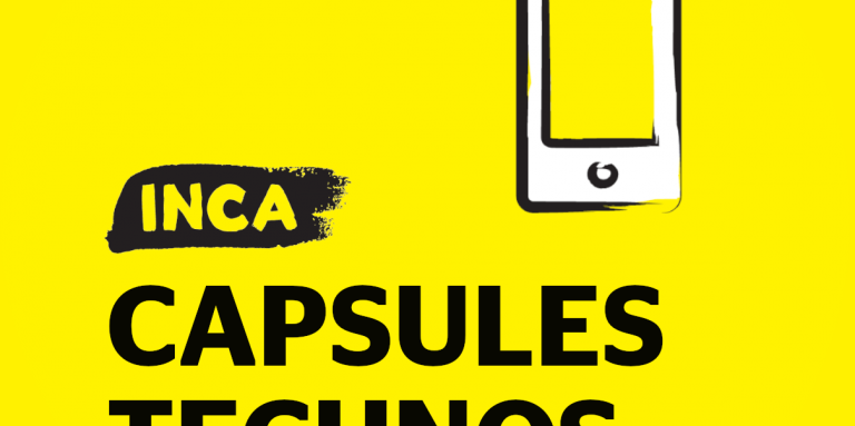 Rond jaune avec l'icone d'un téléphone et le texte: INCA Capsules Technos 