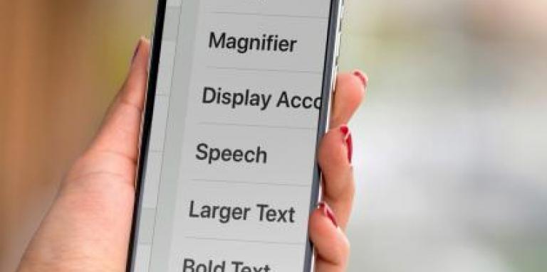 An iPhone 11 screen displays magnified text.