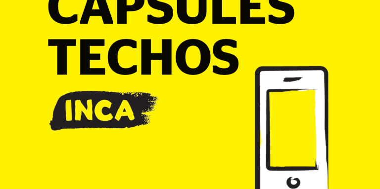 Fond jaune avec l'icone d'un téléphone et le texte: Capsules Technos INCA