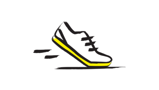 An illustration of a running outlined in a black paintbrush style design with yellow accents.