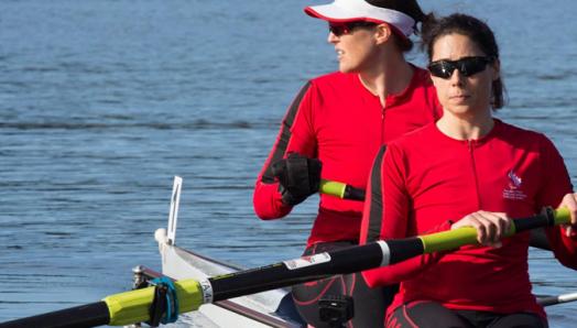 Victoria Nolan and her teammate rowing on Elk Lake, Victoria.